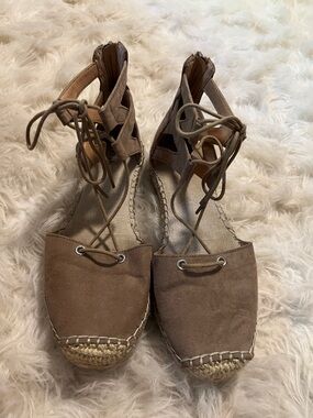 Merona Taupe Suede Lace-Up Espadrille Wedges